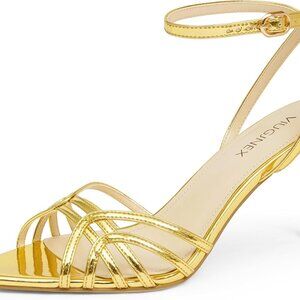 Women High Heels Faux Leather Gold 3.1 Inch Stiletto Pointed Toe Dressy
